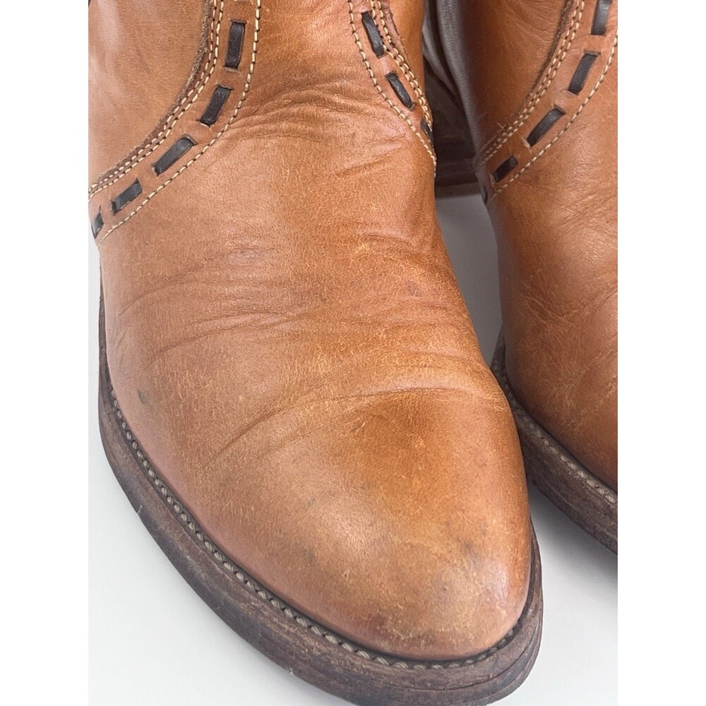 VTG Acme Campus Boots Womens 10 M Tan Cognac Leather Tall Boots Western USA - Picture 6 of 16
